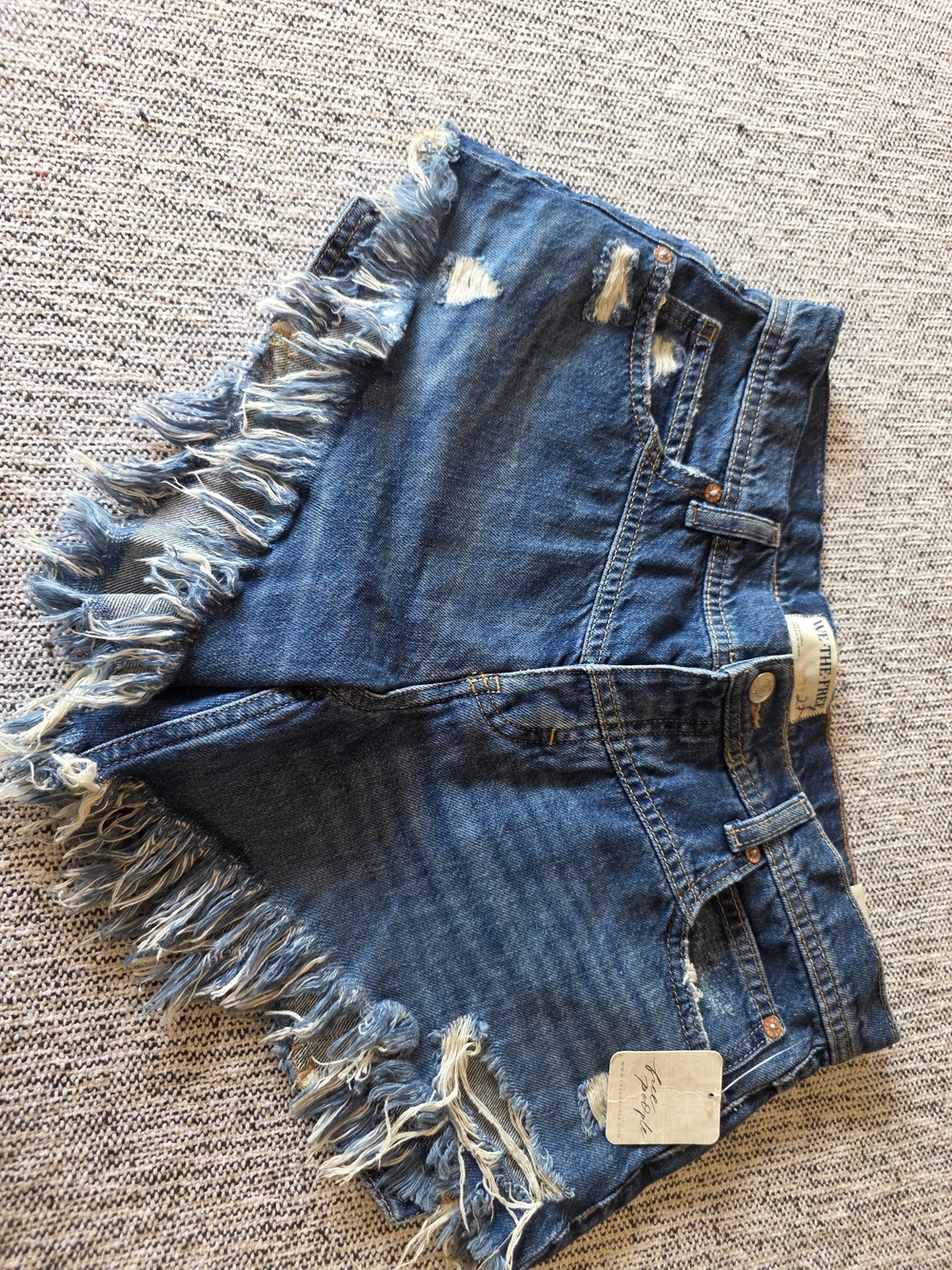 We The Free Distressed Frayed Hem Denim Shorts - Blue